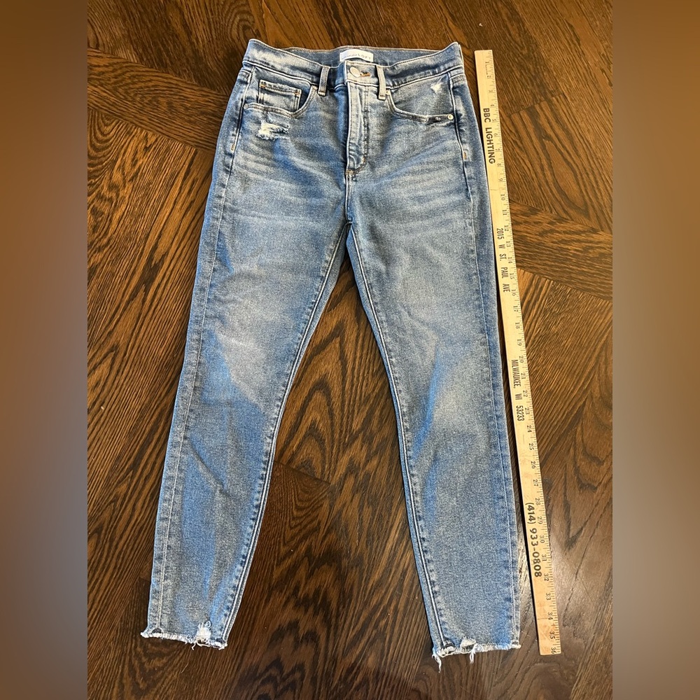 Women's LOFT 27 Blue Jeans 4 high waist skinny ankle raw edge frayed bottom